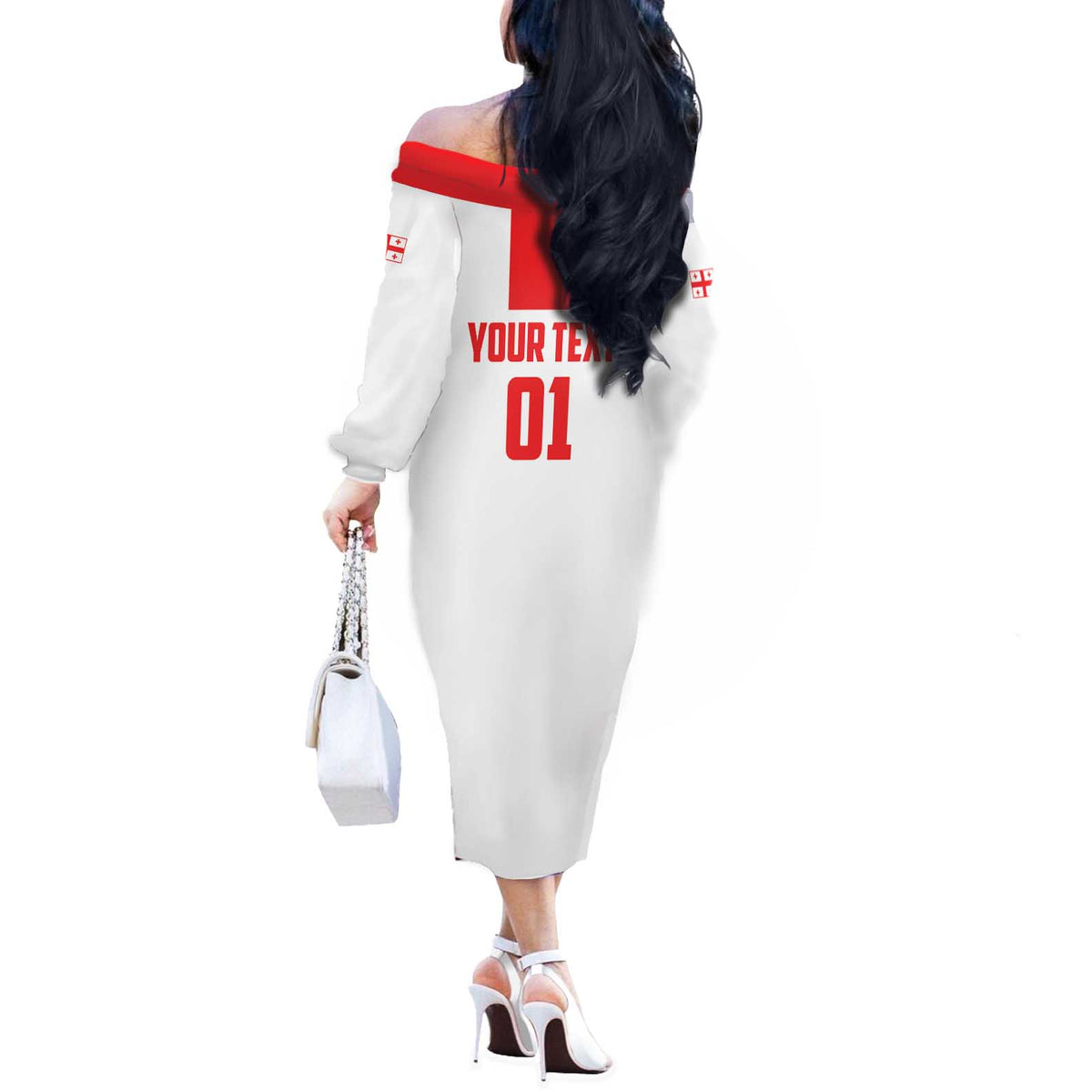 Custom Georgia 2024 Football Off The Shoulder Long Sleeve Dress Come On Sakartvelo - Wonder Print Shop