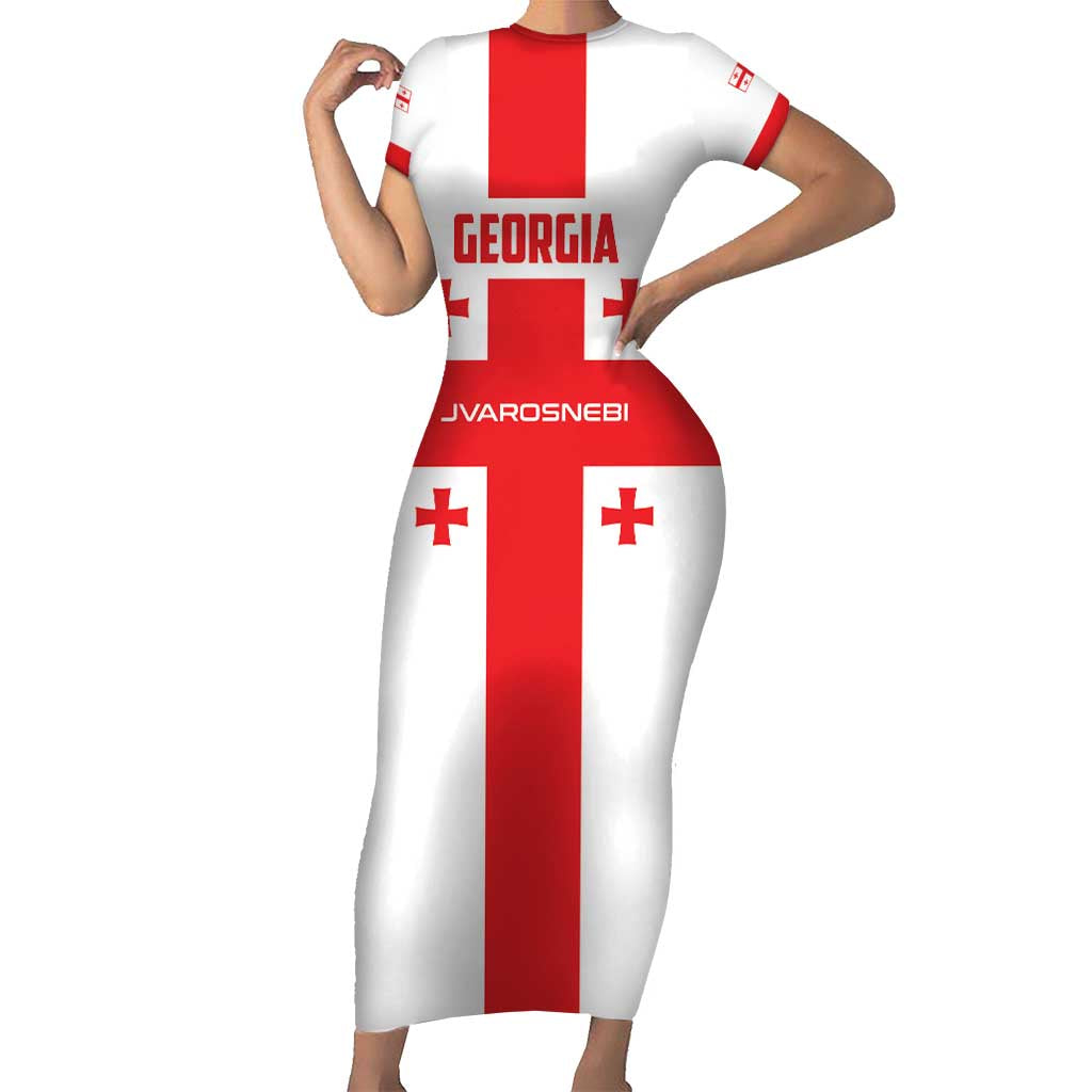 Custom Georgia 2024 Football Short Sleeve Bodycon Dress Come On Sakartvelo - Wonder Print Shop