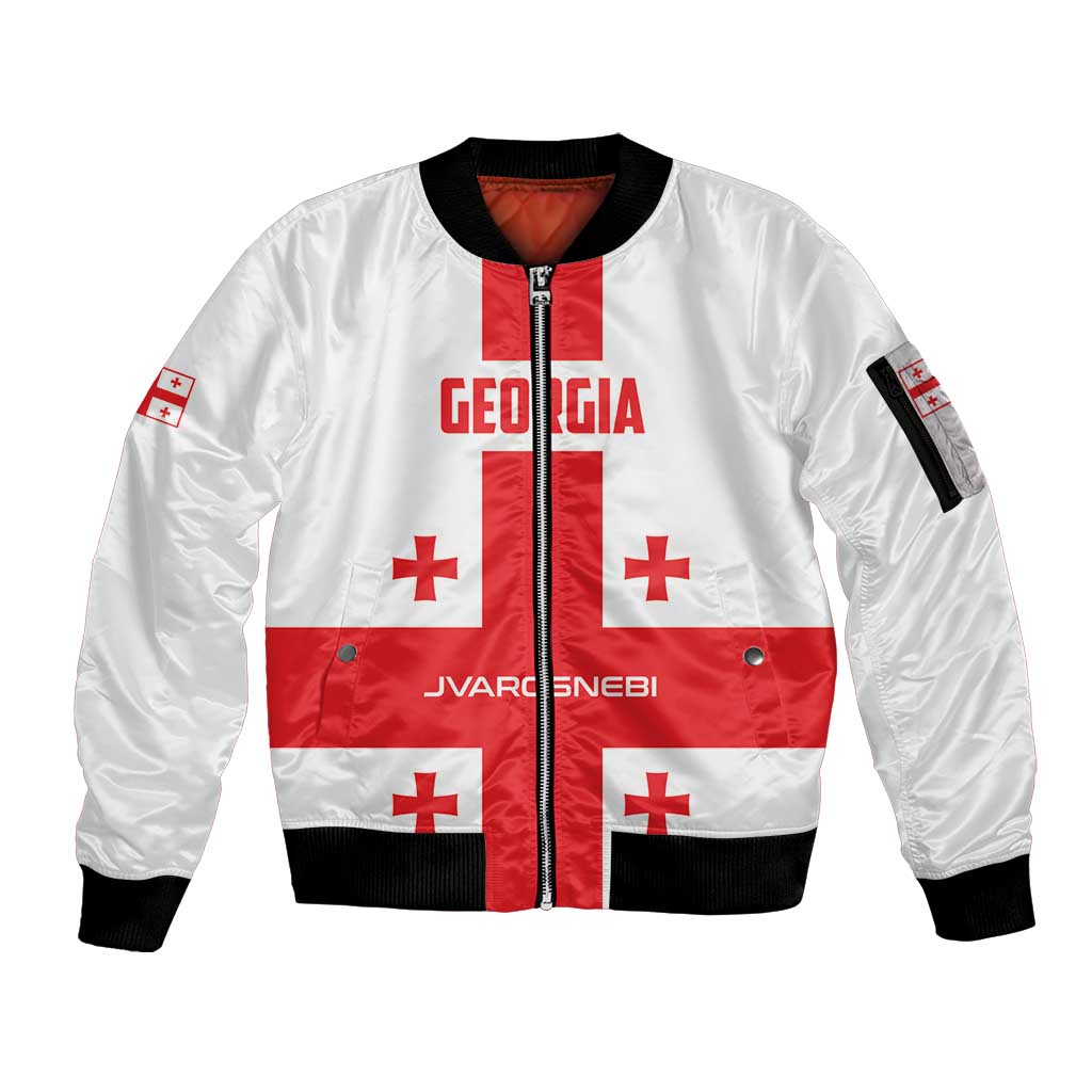 Custom Georgia 2024 Football Sleeve Zip Bomber Jacket Come On Sakartvelo - Wonder Print Shop