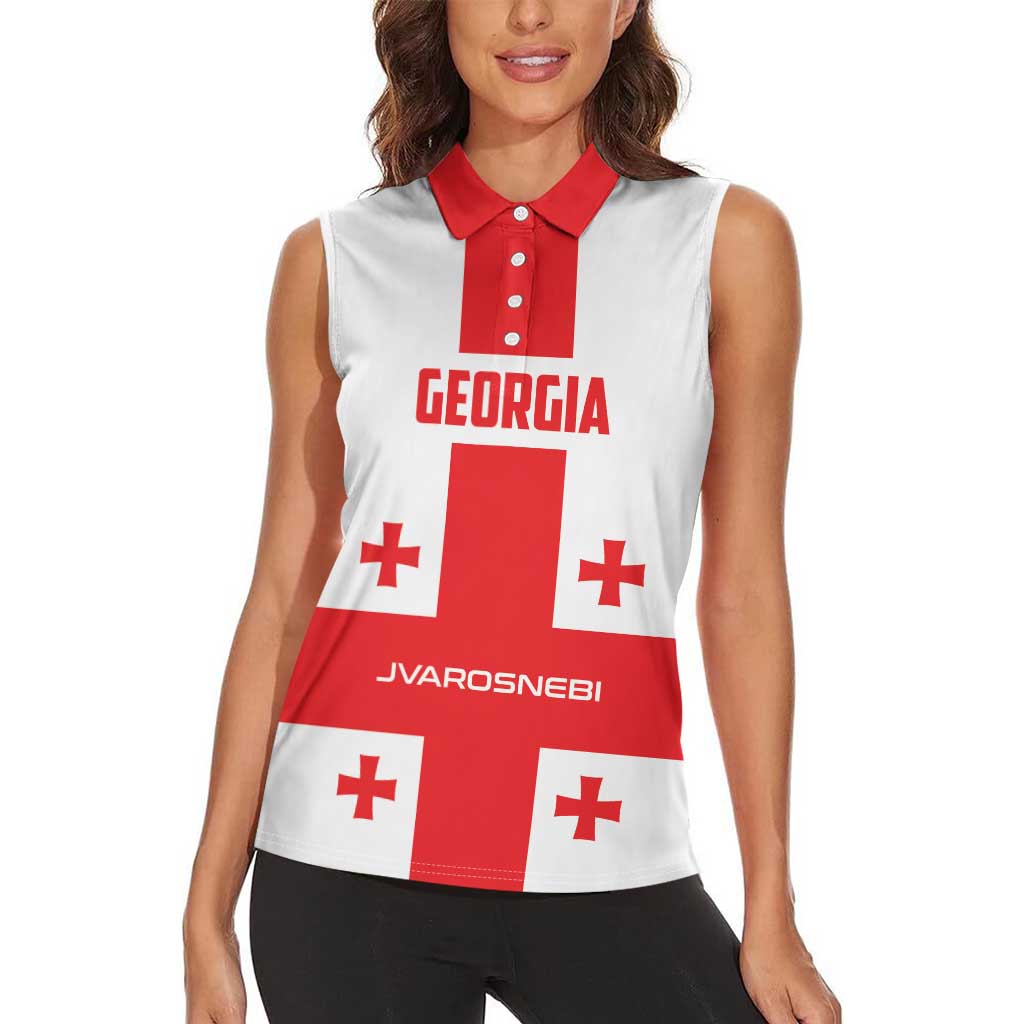 Custom Georgia 2024 Football Women Sleeveless Polo Shirt Come On Sakartvelo - Wonder Print Shop