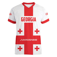 Custom Georgia 2024 Football Women V-Neck T-Shirt Come On Sakartvelo - Wonder Print Shop