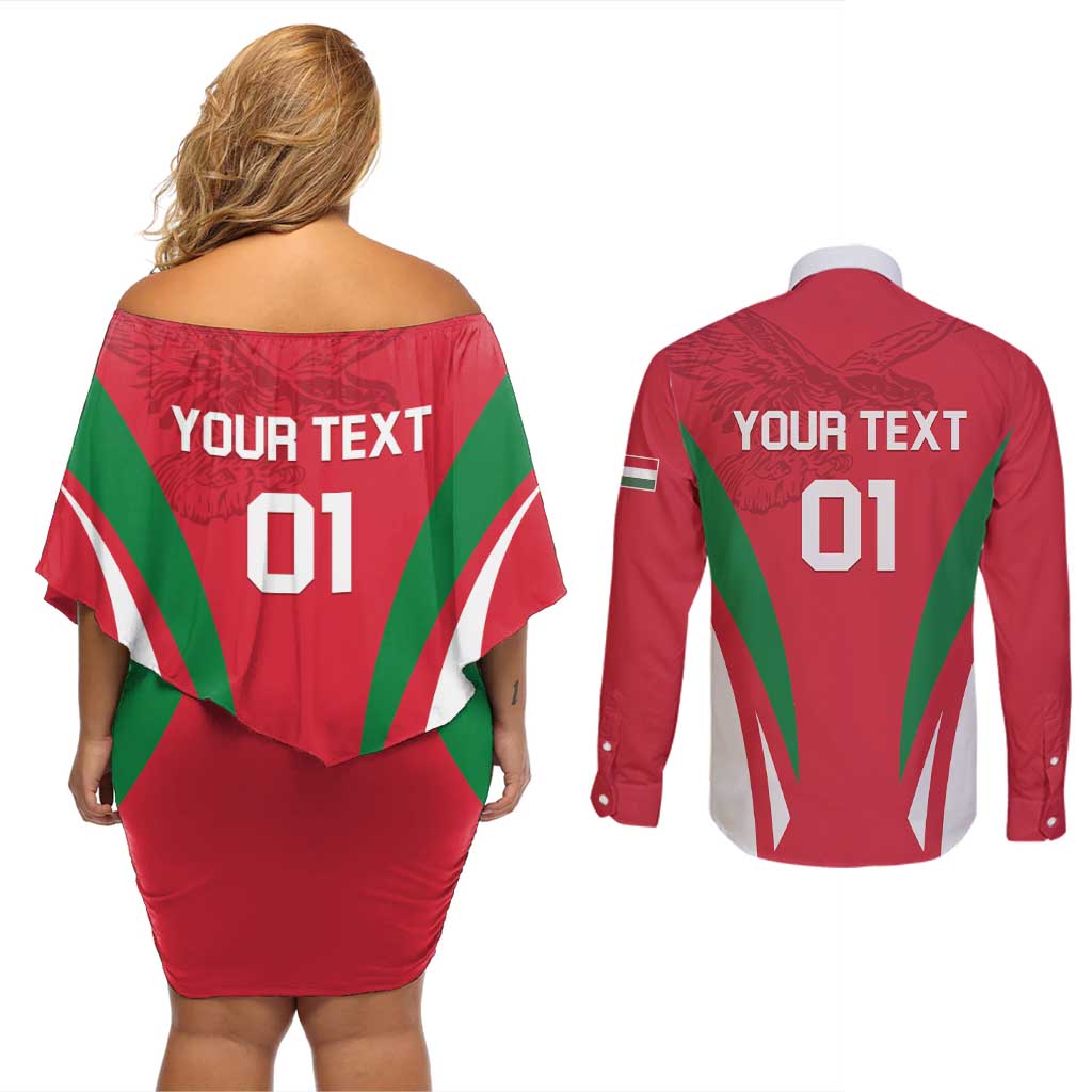 Custom Hungary 2024 Football Couples Matching Off Shoulder Short Dress and Long Sleeve Button Shirt Hajra Magyarok - Wonder Print Shop
