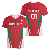 Custom Hungary 2024 Football Women V-Neck T-Shirt Hajra Magyarok - Wonder Print Shop