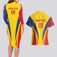 Custom Romania 2024 Football Couples Matching Long Sleeve Bodycon Dress and Hawaiian Shirt Come On Tricolorii - Wonder Print Shop