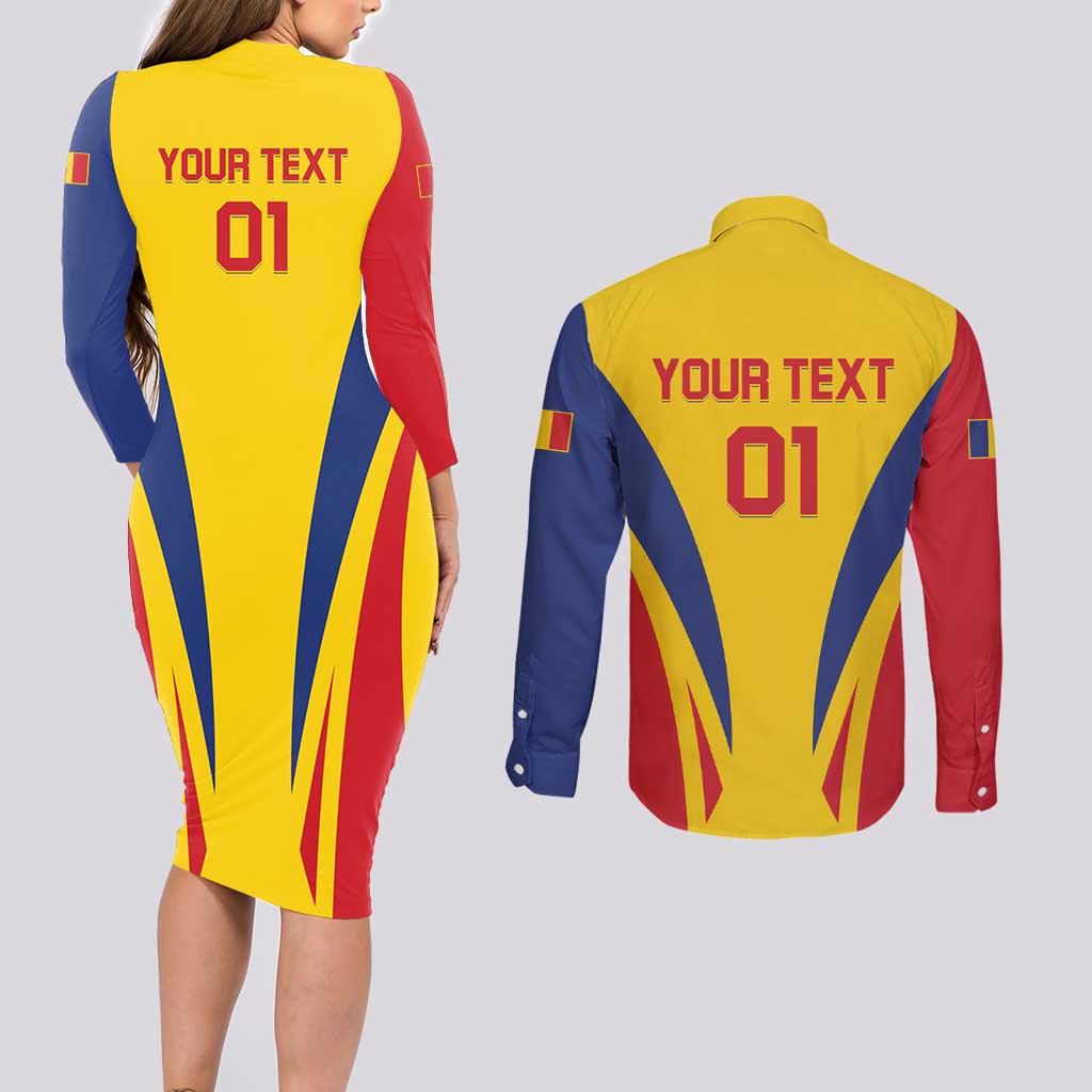 Custom Romania 2024 Football Couples Matching Long Sleeve Bodycon Dress and Long Sleeve Button Shirt Come On Tricolorii - Wonder Print Shop