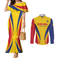 Custom Romania 2024 Football Couples Matching Mermaid Dress and Long Sleeve Button Shirt Come On Tricolorii