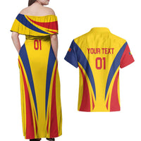 Custom Romania 2024 Football Couples Matching Off Shoulder Maxi Dress and Hawaiian Shirt Come On Tricolorii - Wonder Print Shop