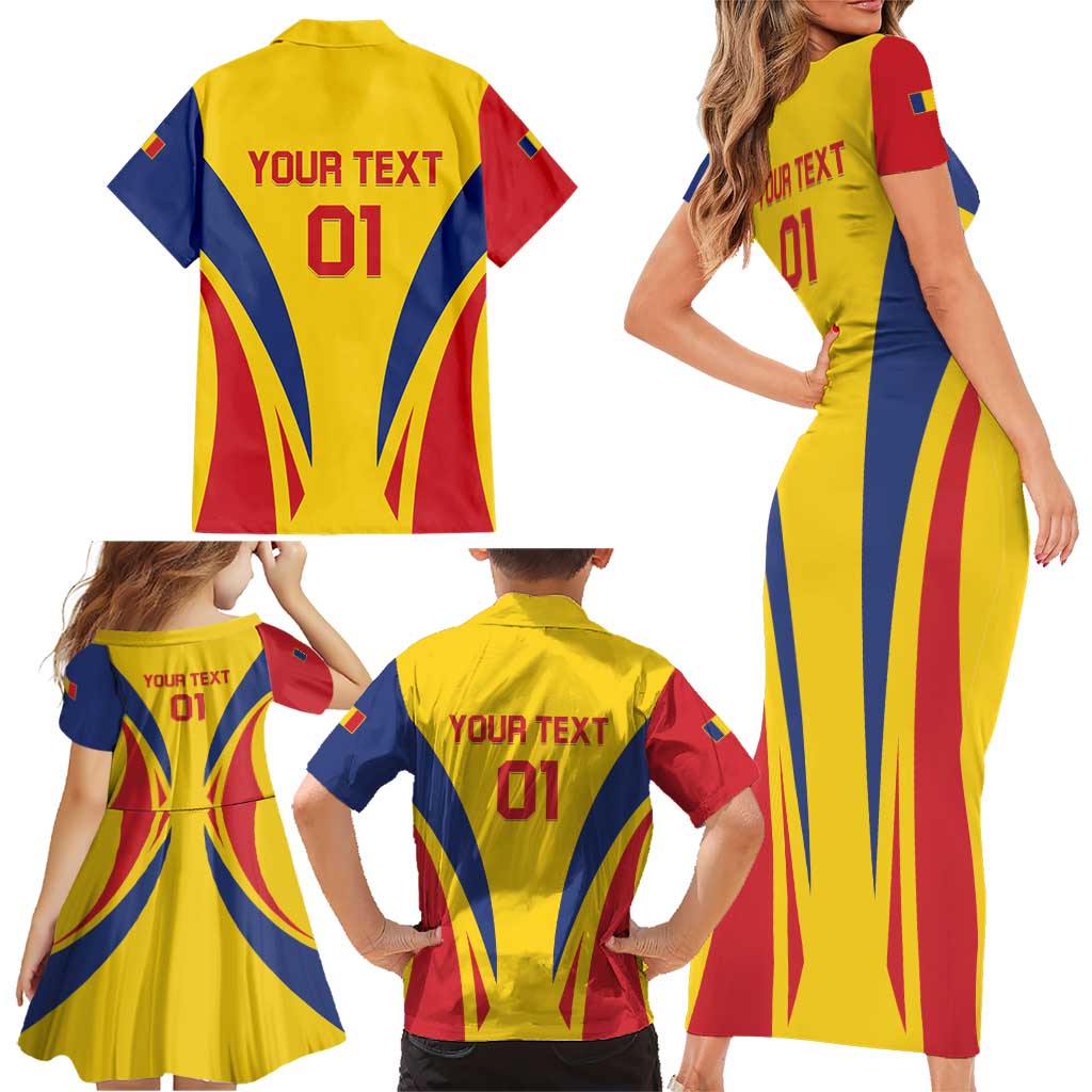 Custom Romania 2024 Football Family Matching Short Sleeve Bodycon Dress and Hawaiian Shirt Come On Tricolorii - Wonder Print Shop