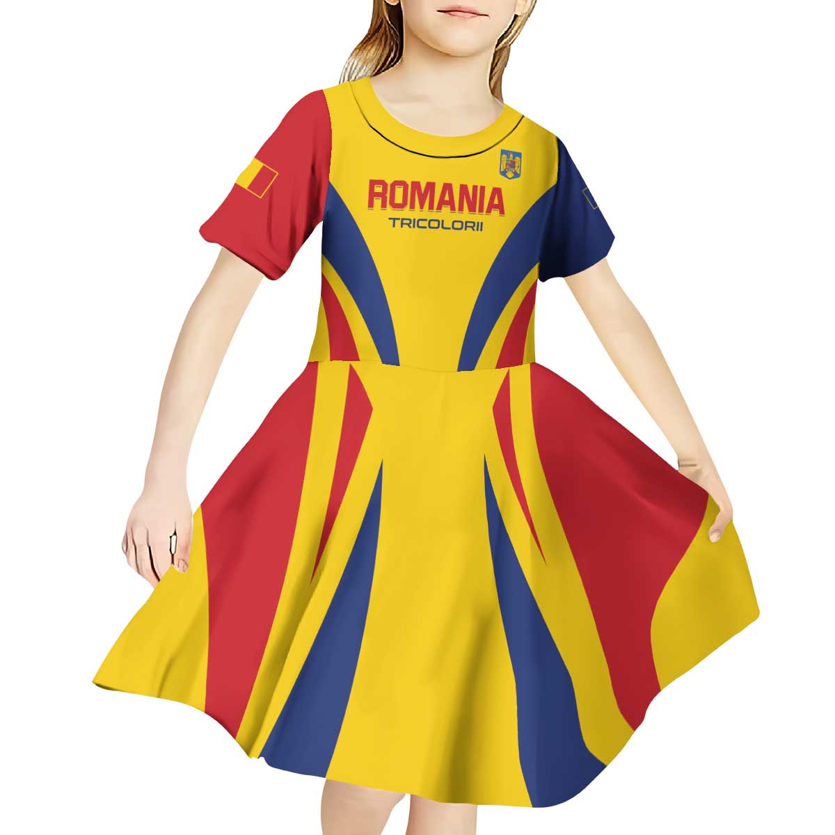 Custom Romania 2024 Football Kid Short Sleeve Dress Come On Tricolorii - Wonder Print Shop