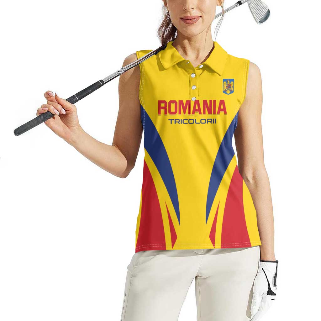 Custom Romania 2024 Football Women Sleeveless Polo Shirt Come On Tricolorii - Wonder Print Shop