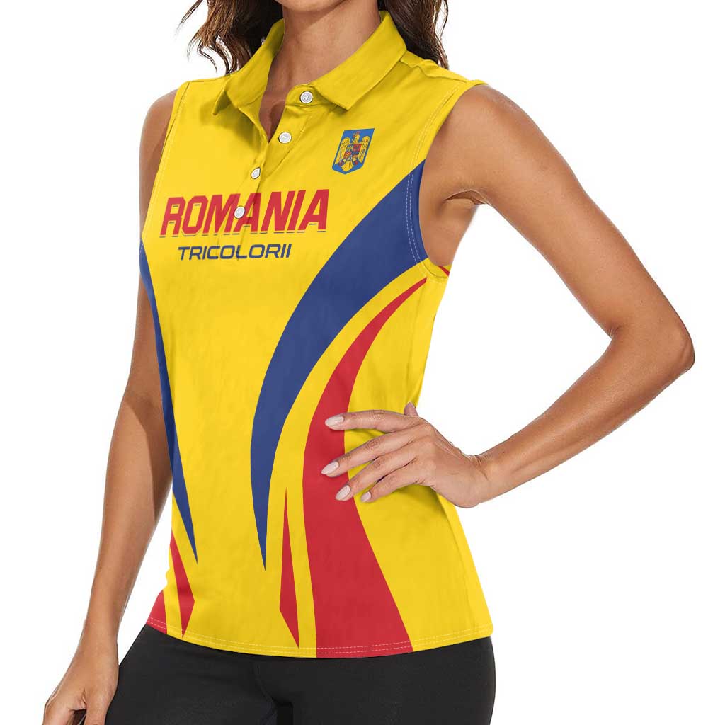 Custom Romania 2024 Football Women Sleeveless Polo Shirt Come On Tricolorii - Wonder Print Shop