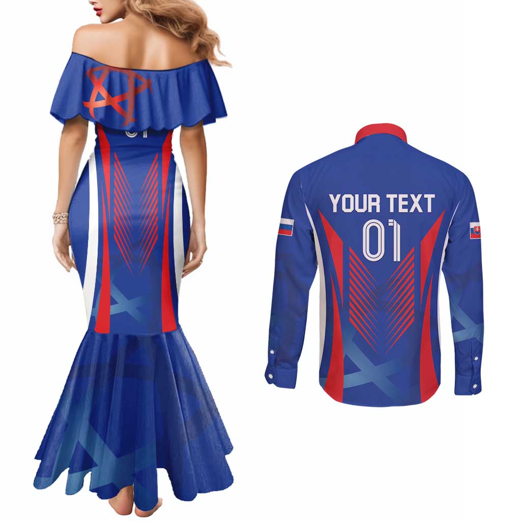 Custom Slovakia 2024 Football Couples Matching Mermaid Dress and Long Sleeve Button Shirt Slovenska Sokoli