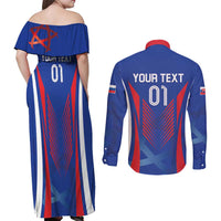 Custom Slovakia 2024 Football Couples Matching Off Shoulder Maxi Dress and Long Sleeve Button Shirt Slovenska Sokoli - Wonder Print Shop