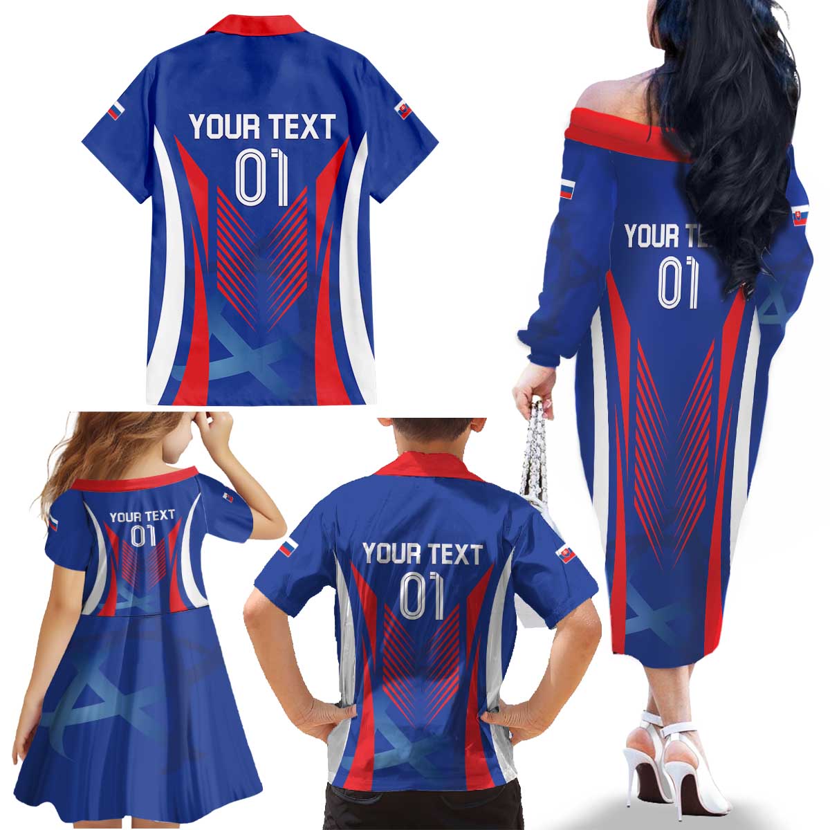 Custom Slovakia 2024 Football Family Matching Off The Shoulder Long Sleeve Dress and Hawaiian Shirt Slovenska Sokoli - Wonder Print Shop