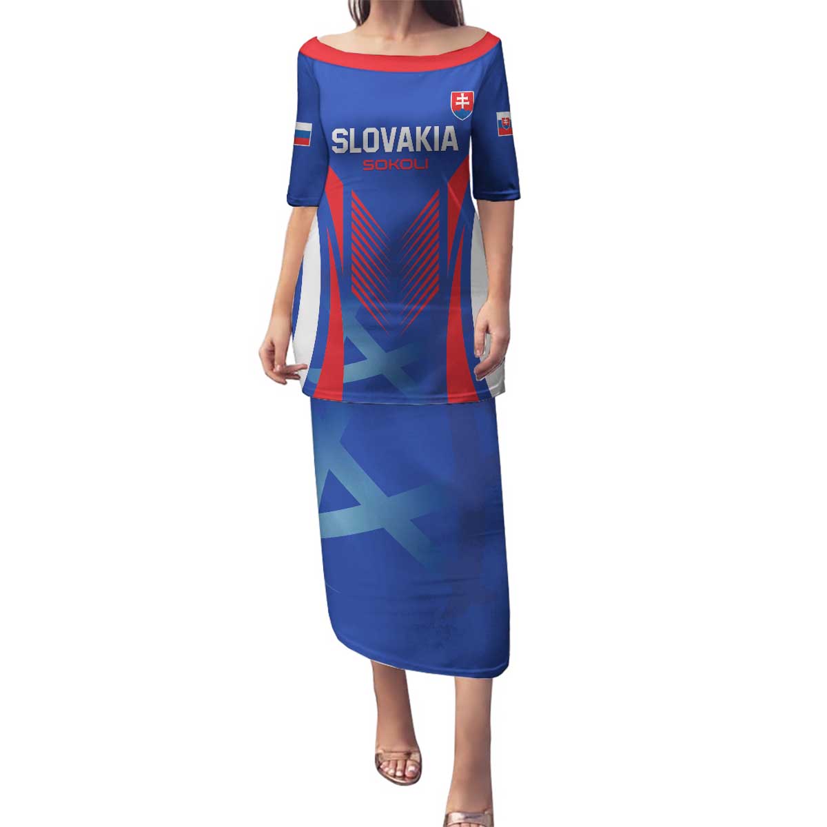 Custom Slovakia 2024 Football Family Matching Puletasi and Hawaiian Shirt Slovenska Sokoli - Wonder Print Shop