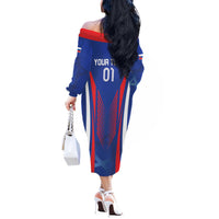 Custom Slovakia 2024 Football Off The Shoulder Long Sleeve Dress Slovenska Sokoli - Wonder Print Shop