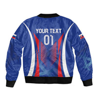 Custom Slovakia 2024 Football Sleeve Zip Bomber Jacket Slovenska Sokoli - Wonder Print Shop