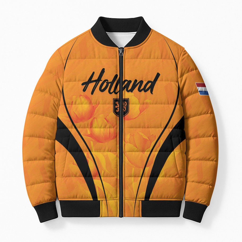 Custom Holland 2026 World Football Bomber Puffer Jacket Oranje Go Champions