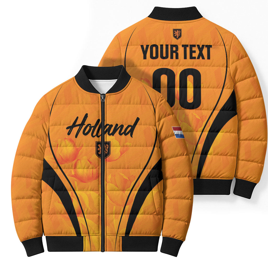 Custom Holland 2026 World Football Bomber Puffer Jacket Oranje Go Champions