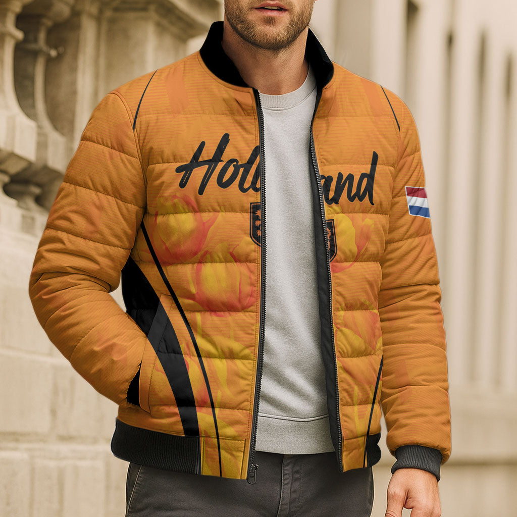 Custom Holland 2026 World Football Bomber Puffer Jacket Oranje Go Champions