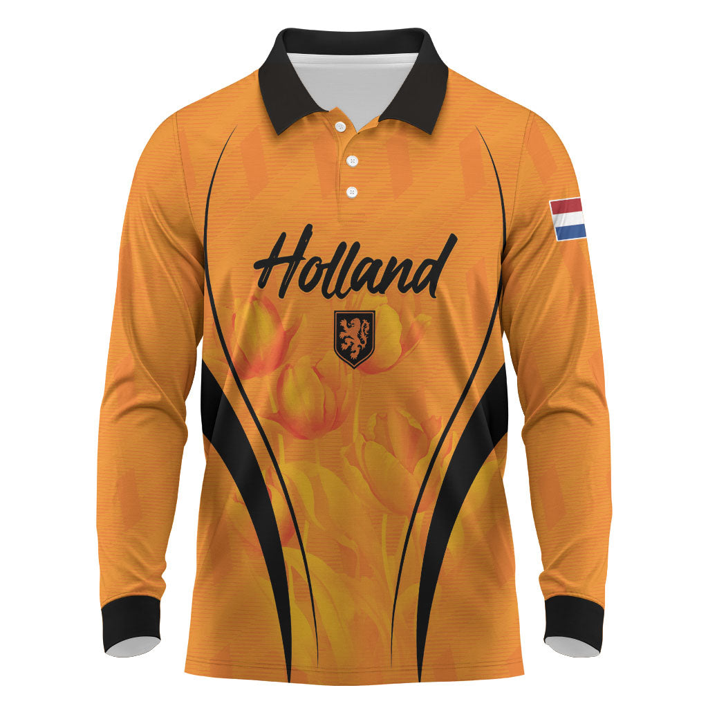 Custom Holland 2026 World Football Long Sleeve Polo Shirt Oranje Go Champions