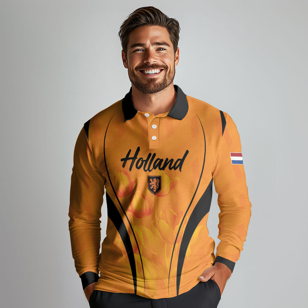 Custom Holland 2026 World Football Long Sleeve Polo Shirt Oranje Go Champions