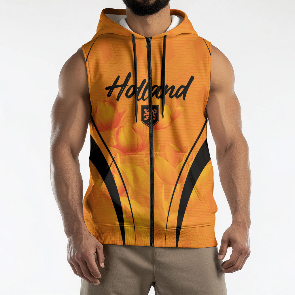 Custom Holland 2026 World Football Sleeveless Zip Hoodie Oranje Go Champions
