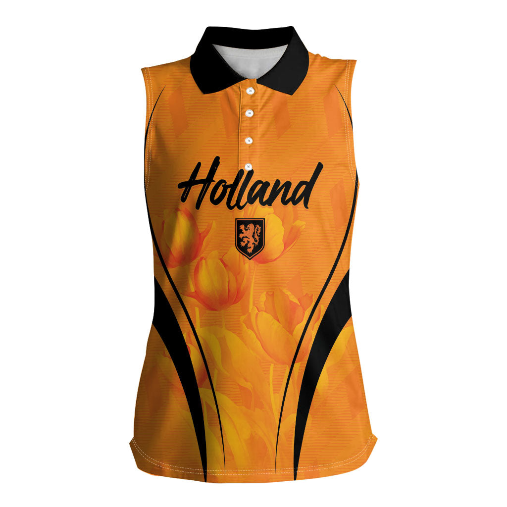 Custom Holland 2026 World Football Women Sleeveless Polo Shirt Oranje Go Champions