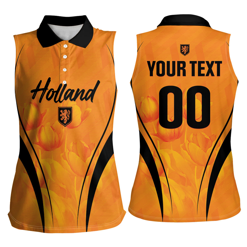Custom Holland 2026 World Football Women Sleeveless Polo Shirt Oranje Go Champions