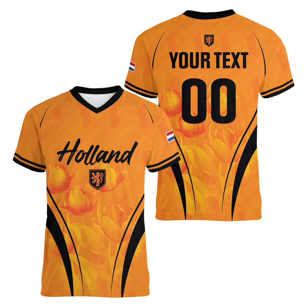 Custom Holland 2026 World Football Women V-Neck T-Shirt Oranje Go Champions