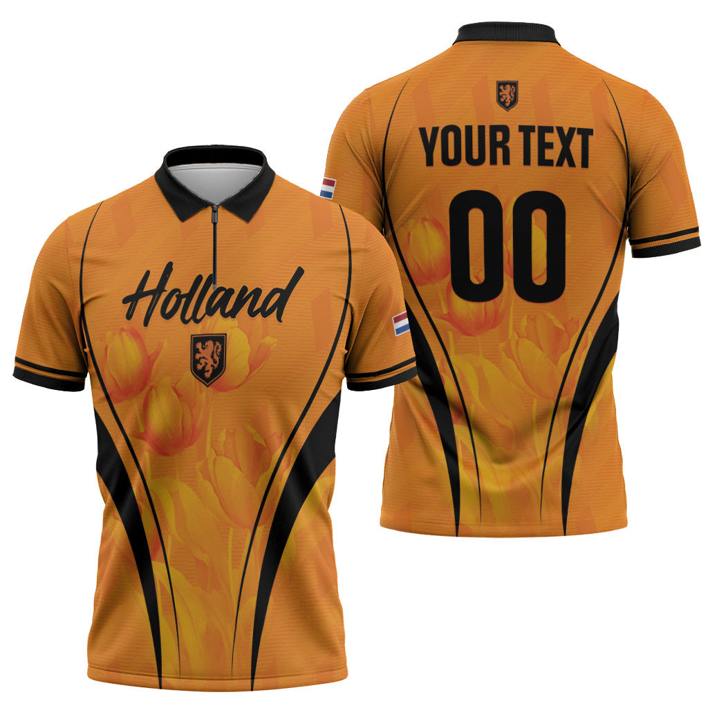 Custom Holland 2026 World Football Zipper Polo Shirt Oranje Go Champions