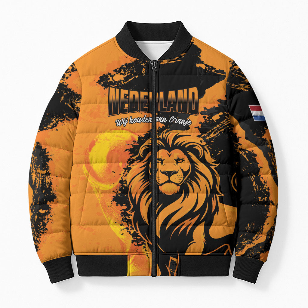 Custom Nederland 2026 World Football Bomber Puffer Jacket Oranje Lions Go Champions