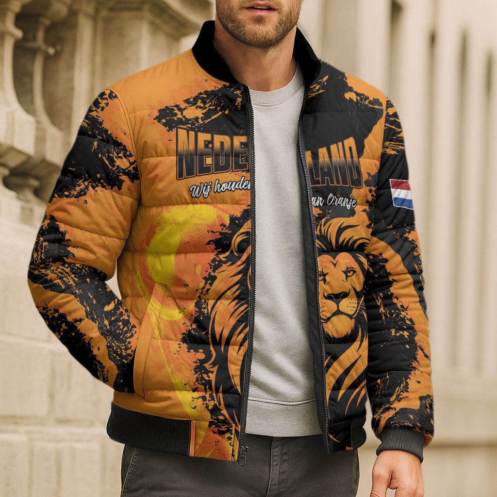 Custom Nederland 2026 World Football Bomber Puffer Jacket Oranje Lions Go Champions
