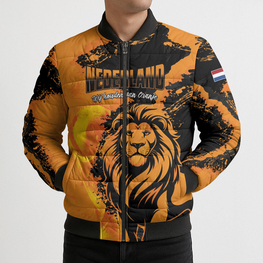 Custom Nederland 2026 World Football Bomber Puffer Jacket Oranje Lions Go Champions