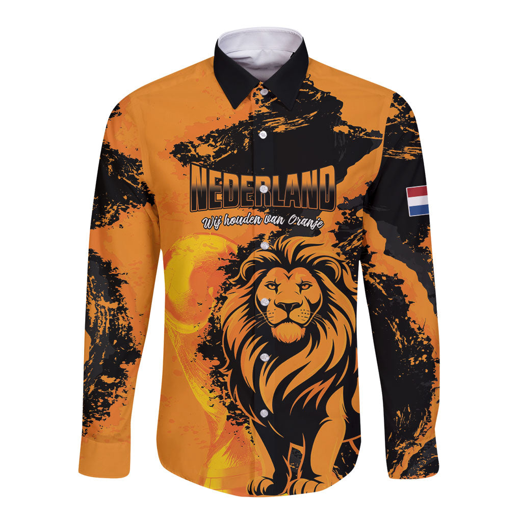Custom Nederland 2026 World Football Long Sleeve Button Shirt Oranje Lions Go Champions