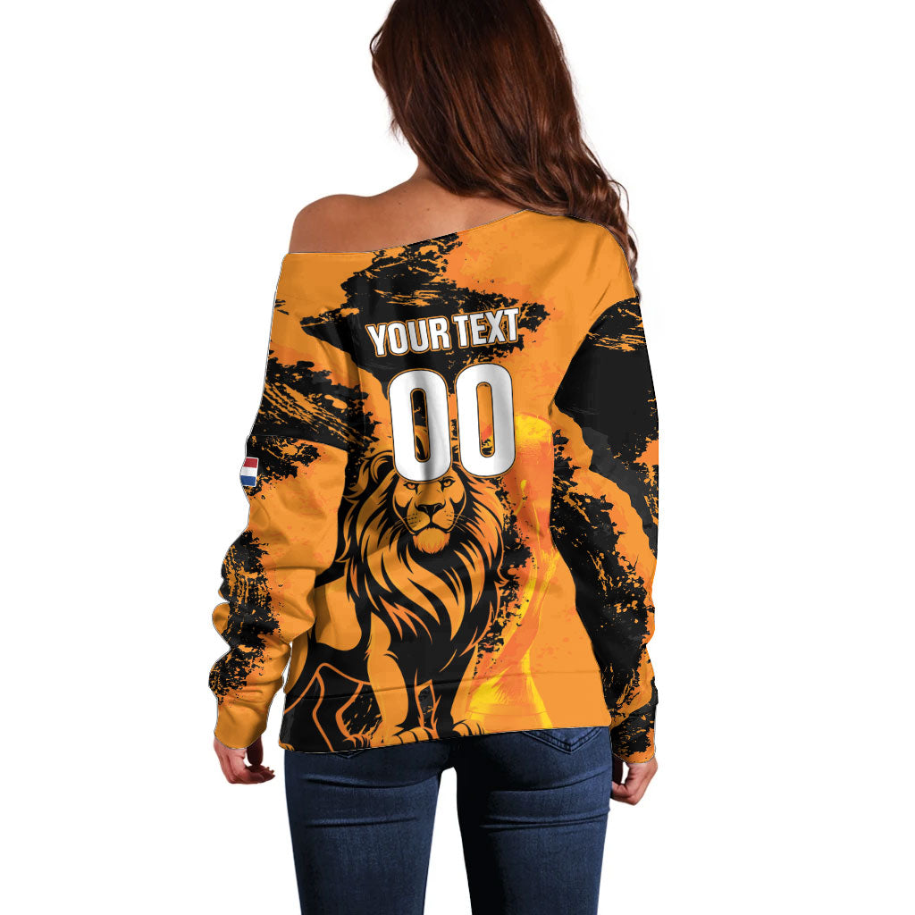 Custom Nederland 2026 World Football Off Shoulder Sweater Oranje Lions Go Champions