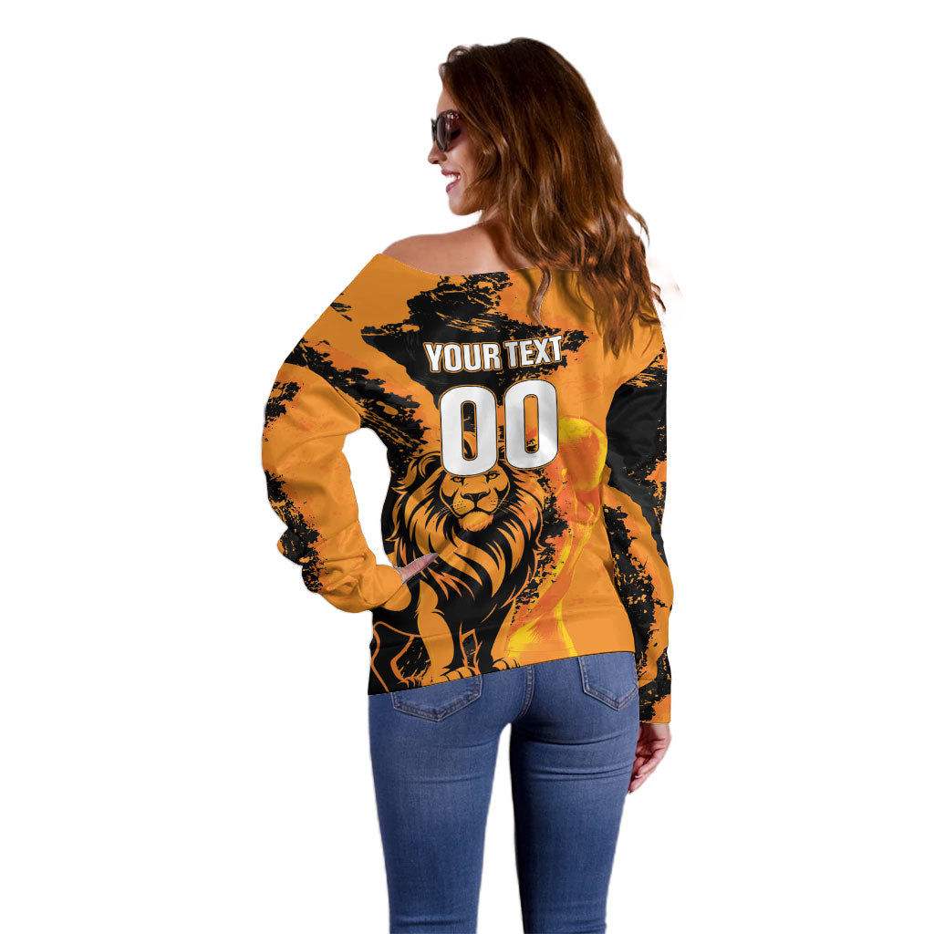 Custom Nederland 2026 World Football Off Shoulder Sweater Oranje Lions Go Champions