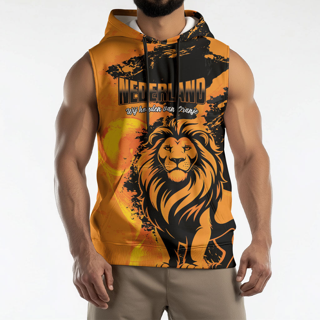 Custom Nederland 2026 World Football Sleeveless Hoodie Oranje Lions Go Champions