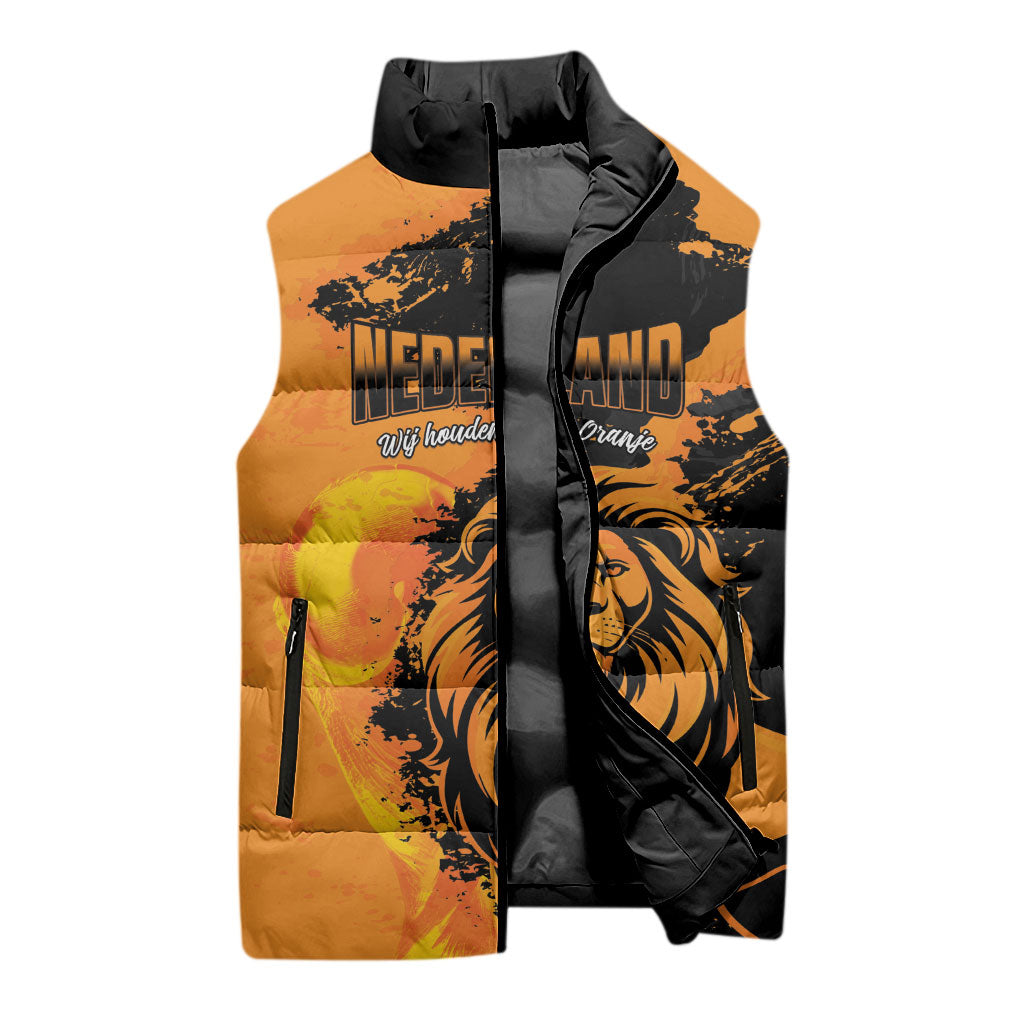 Custom Nederland 2026 World Football Sleeveless Puffer Jacket Oranje Lions Go Champions