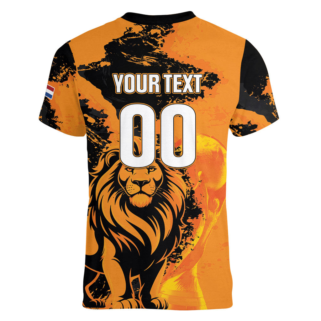 Custom Nederland 2026 World Football Women V-Neck T-Shirt Oranje Lions Go Champions