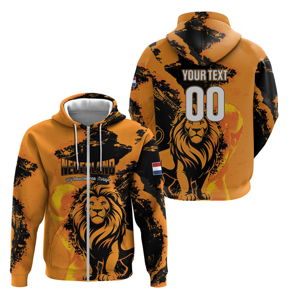 Custom Nederland 2026 World Football Zip Hoodie Oranje Lions Go Champions