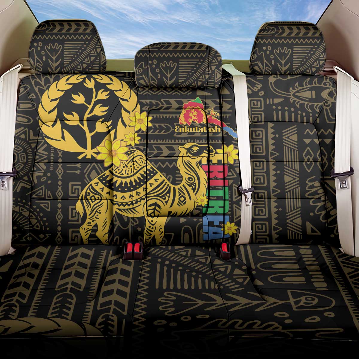Enkutatash Eritrea New Year Back Car Seat Cover Eritrean Camel African Pattern - Wonder Print Shop