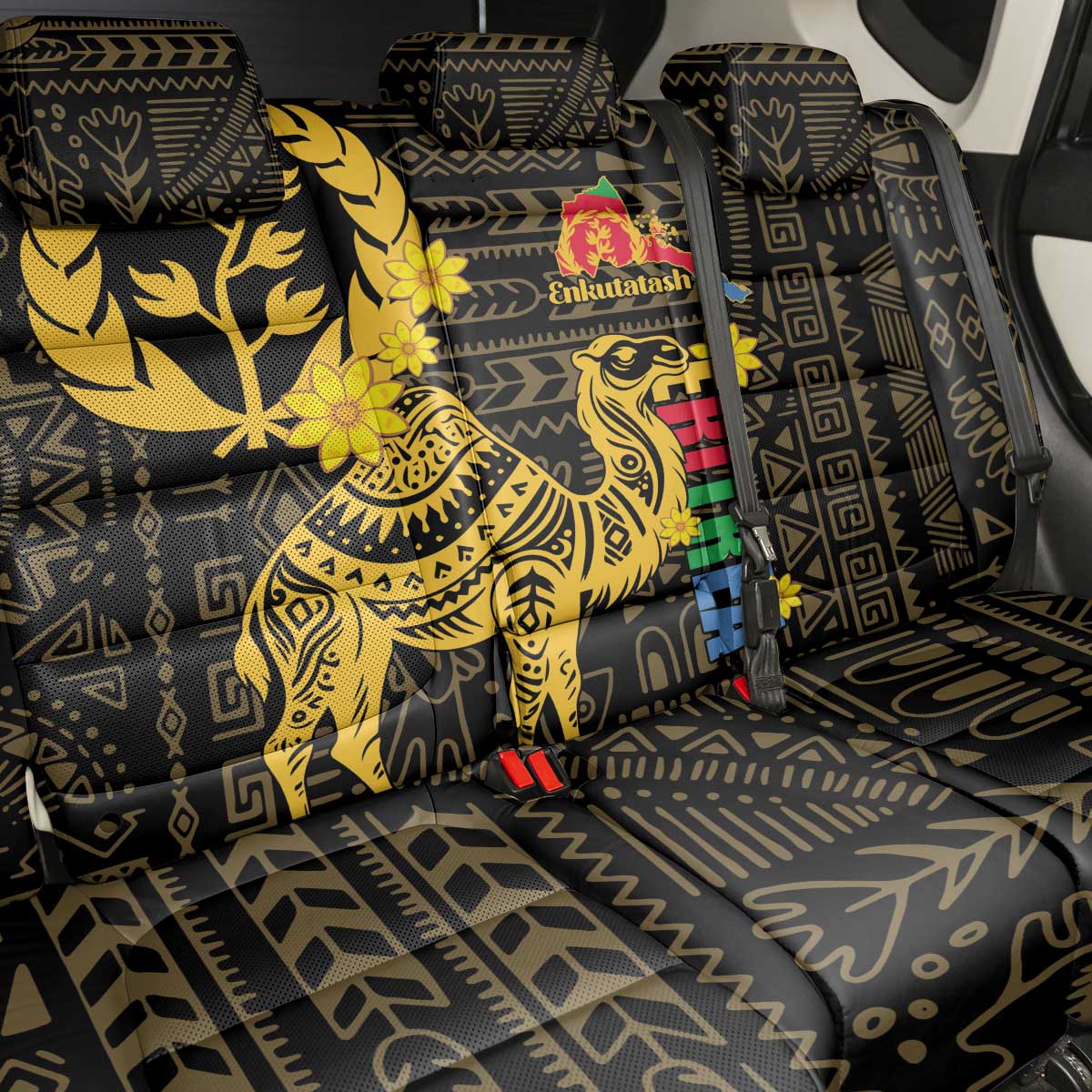 Enkutatash Eritrea New Year Back Car Seat Cover Eritrean Camel African Pattern - Wonder Print Shop