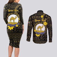 Enkutatash Eritrea New Year Couples Matching Long Sleeve Bodycon Dress and Long Sleeve Button Shirt Eritrean Camel African Pattern - Wonder Print Shop
