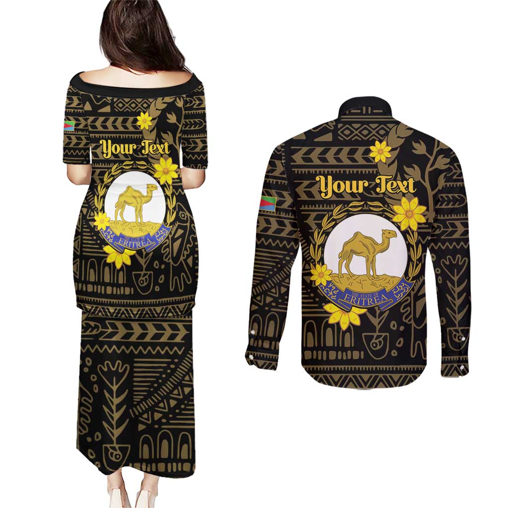 Enkutatash Eritrea New Year Couples Matching Puletasi and Long Sleeve Button Shirt Eritrean Camel African Pattern - Wonder Print Shop