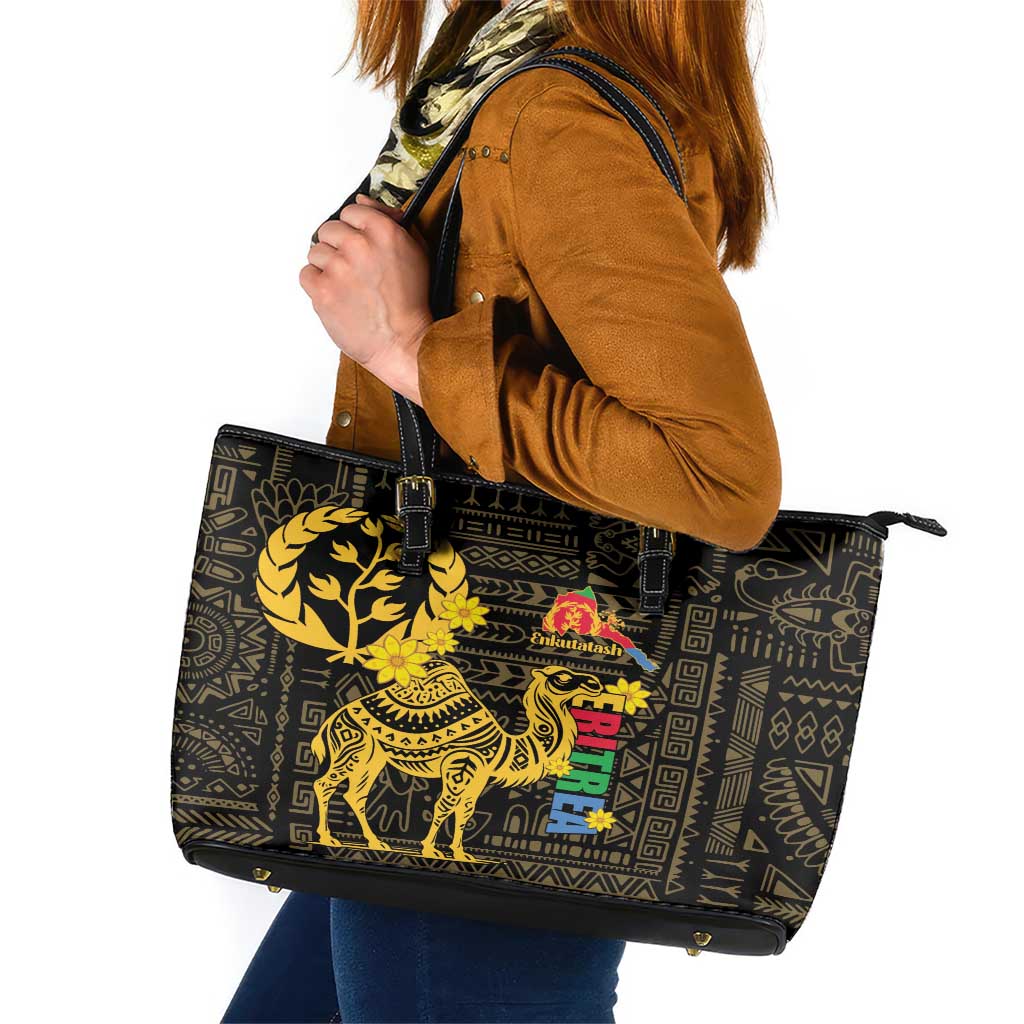Enkutatash Eritrea New Year Leather Tote Bag Eritrean Camel African Pattern - Wonder Print Shop