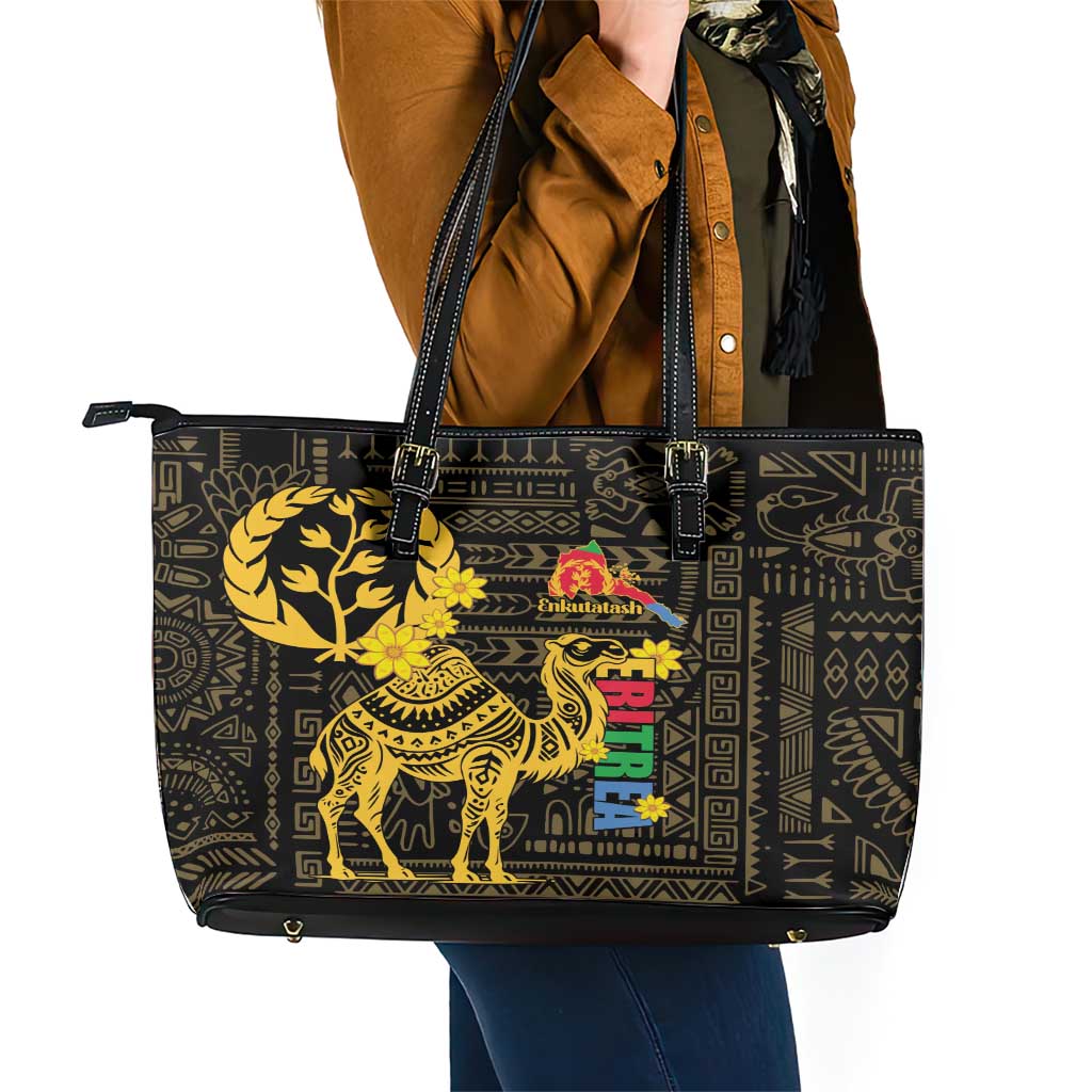Enkutatash Eritrea New Year Leather Tote Bag Eritrean Camel African Pattern - Wonder Print Shop