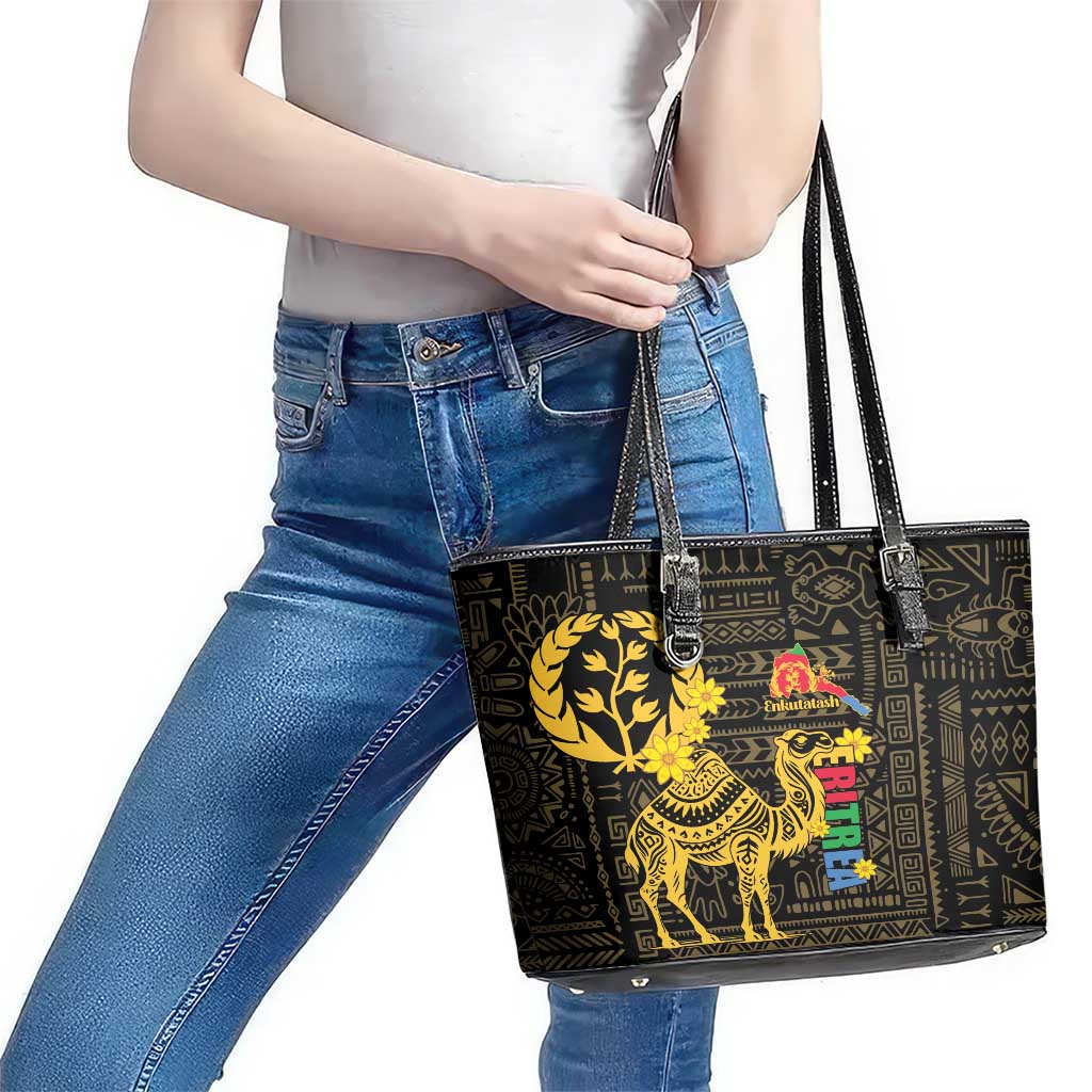 Enkutatash Eritrea New Year Leather Tote Bag Eritrean Camel African Pattern - Wonder Print Shop