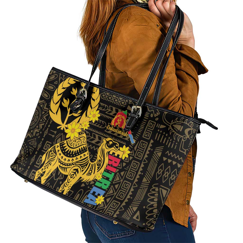 Enkutatash Eritrea New Year Leather Tote Bag Eritrean Camel African Pattern - Wonder Print Shop