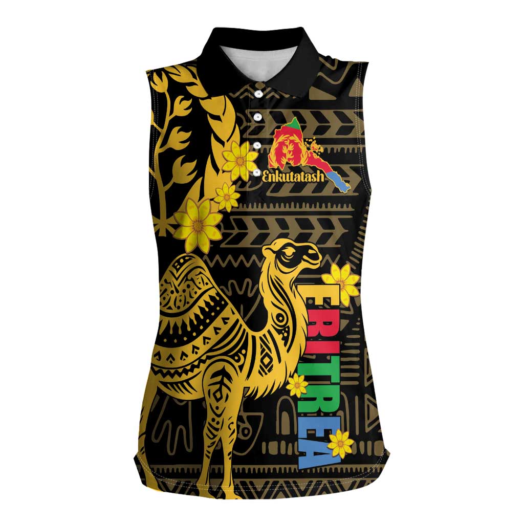 Enkutatash Eritrea New Year Women Sleeveless Polo Shirt Eritrean Camel African Pattern - Wonder Print Shop